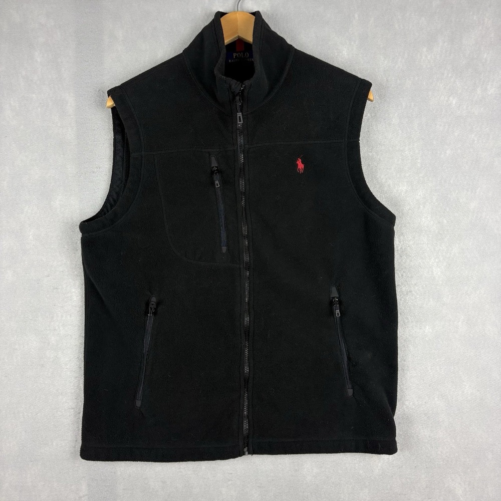 Polo Ralph Lauren Fleece Vest Mens Medium Black Full Zip Utility Outdoors Casual